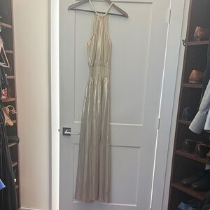 Strappy Halter Metallic Gold Maxi Dress
